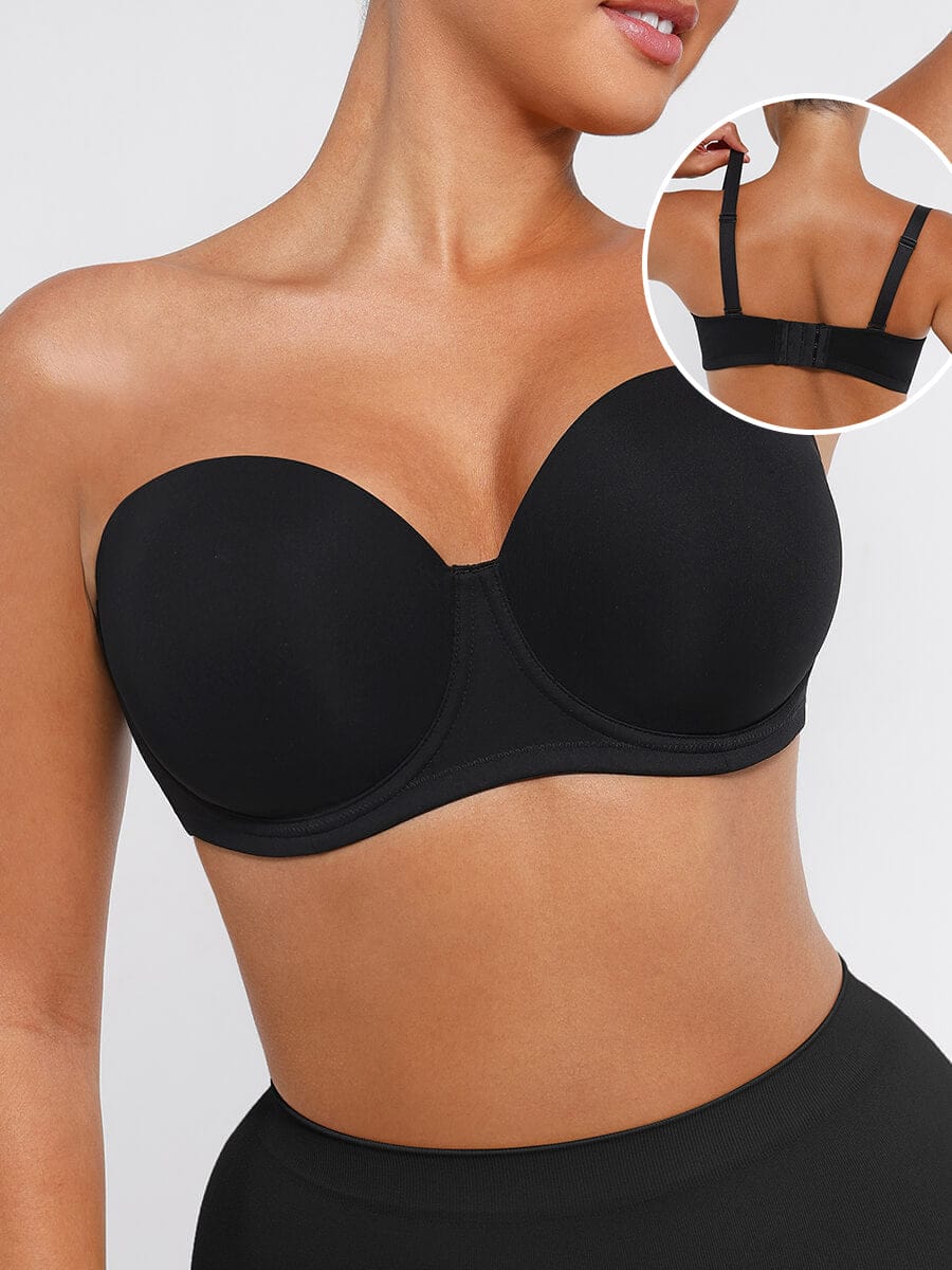Strapless Non-Slip Underwire 1/2 Cup Bra.  – Black, 44E/F 