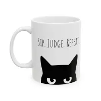 Sip. Judge. Repeat. Cat Mug – Mildly Displeased Edition – Image 1