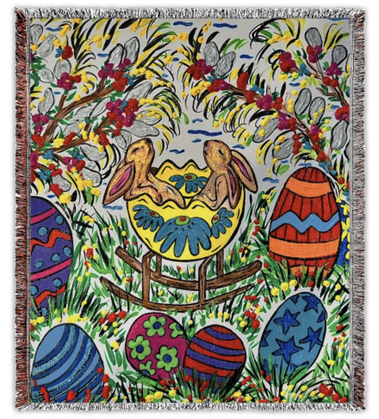 Baskin' Bunnies Woven Throw Blanket – Image 1