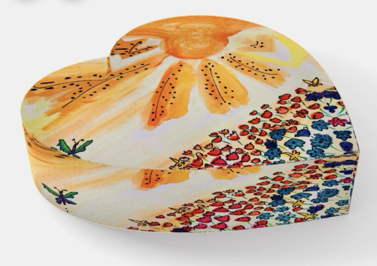 Sunrise and Butterflies Heart Glass Paperweight – Image 1