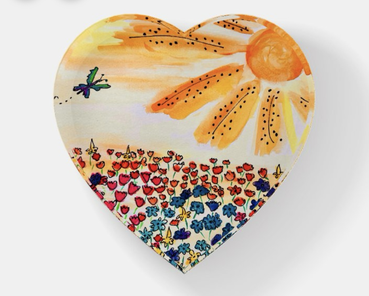 Sunrise and Butterflies Heart Glass Paperweight – Image 2