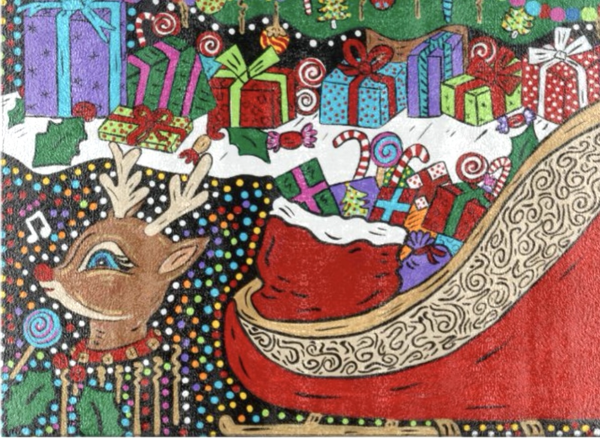 Sleigh Full of Cheer Glass Cutting Board – Image 1