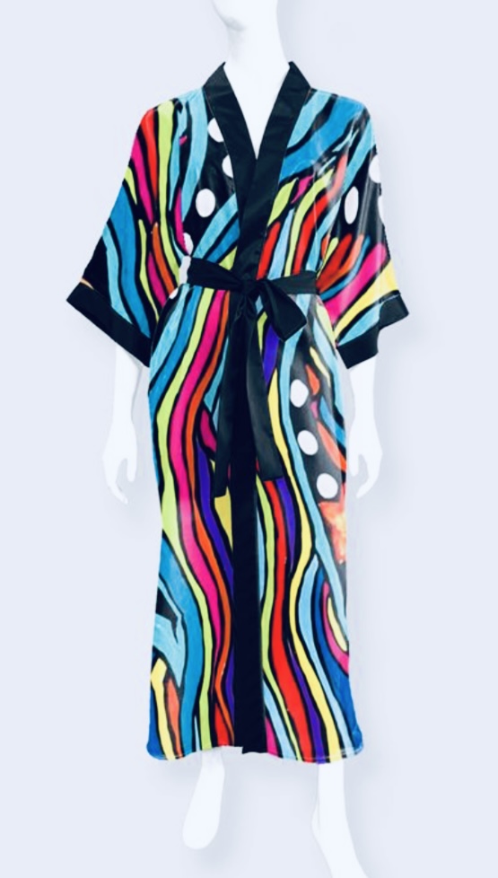 Threads II Long Satin Kimono Robe – Image 1
