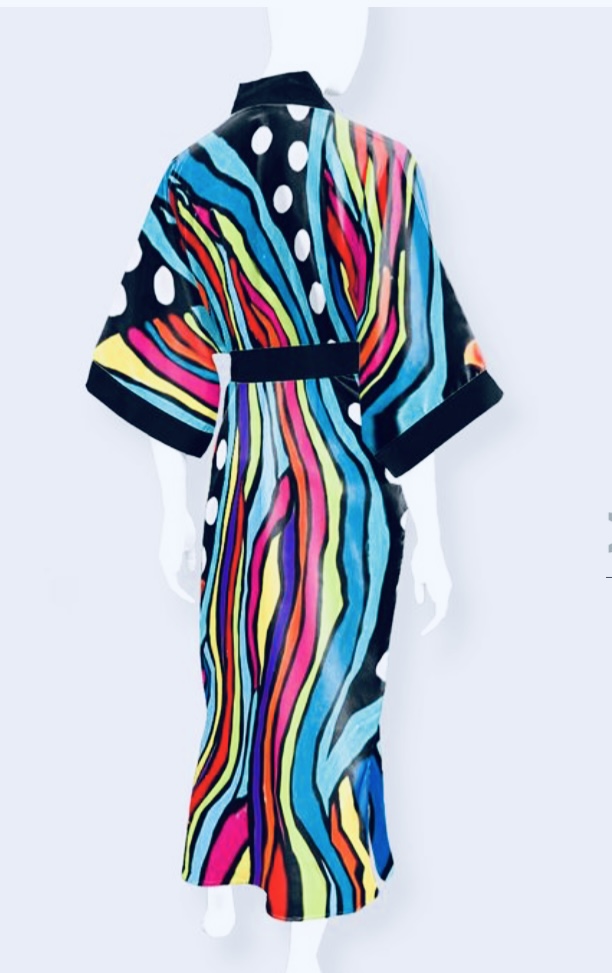 Threads II Long Satin Kimono Robe – Image 2