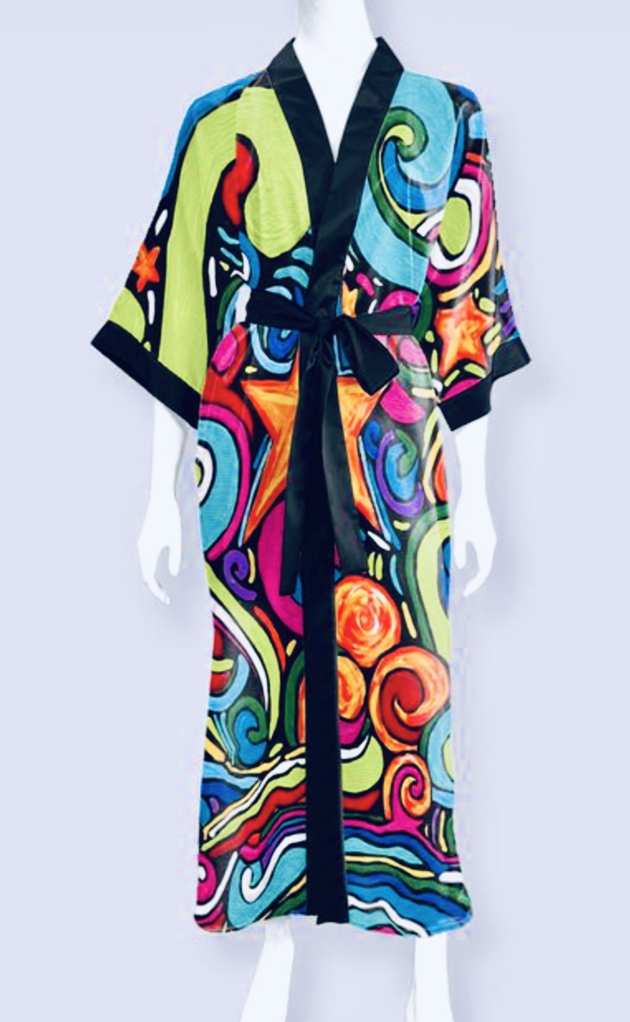 Moon Waves Long Satin Kimono Robe – Image 1
