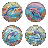 4 x Premium Diamond Painting Dining Mats – Joyful Dolphins 