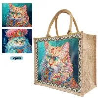 Handcrafted Diamond Painting Tote Bag – Adorable Cat