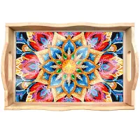 Handcrafted Wooden Serving Tray – Red & Blue Mandala 