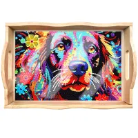 Handcrafted Wooden Serving Tray – Colorful Dog