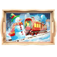 Handcrafted Wooden Serving Tray – Happy Ice Man & Christmas Train