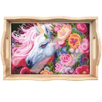 Handcrafted Wooden Serving Tray – Floral Unicorn
