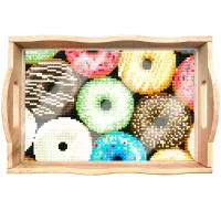 Handcrafted Wooden Serving Tray – Colorful Donuts