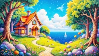 Seaside Cottage - 100cmx60cm (39.4"x23.6") – Image 2