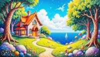 Seaside Cottage - 100cmx60cm (39.4"x23.6") – Image 1