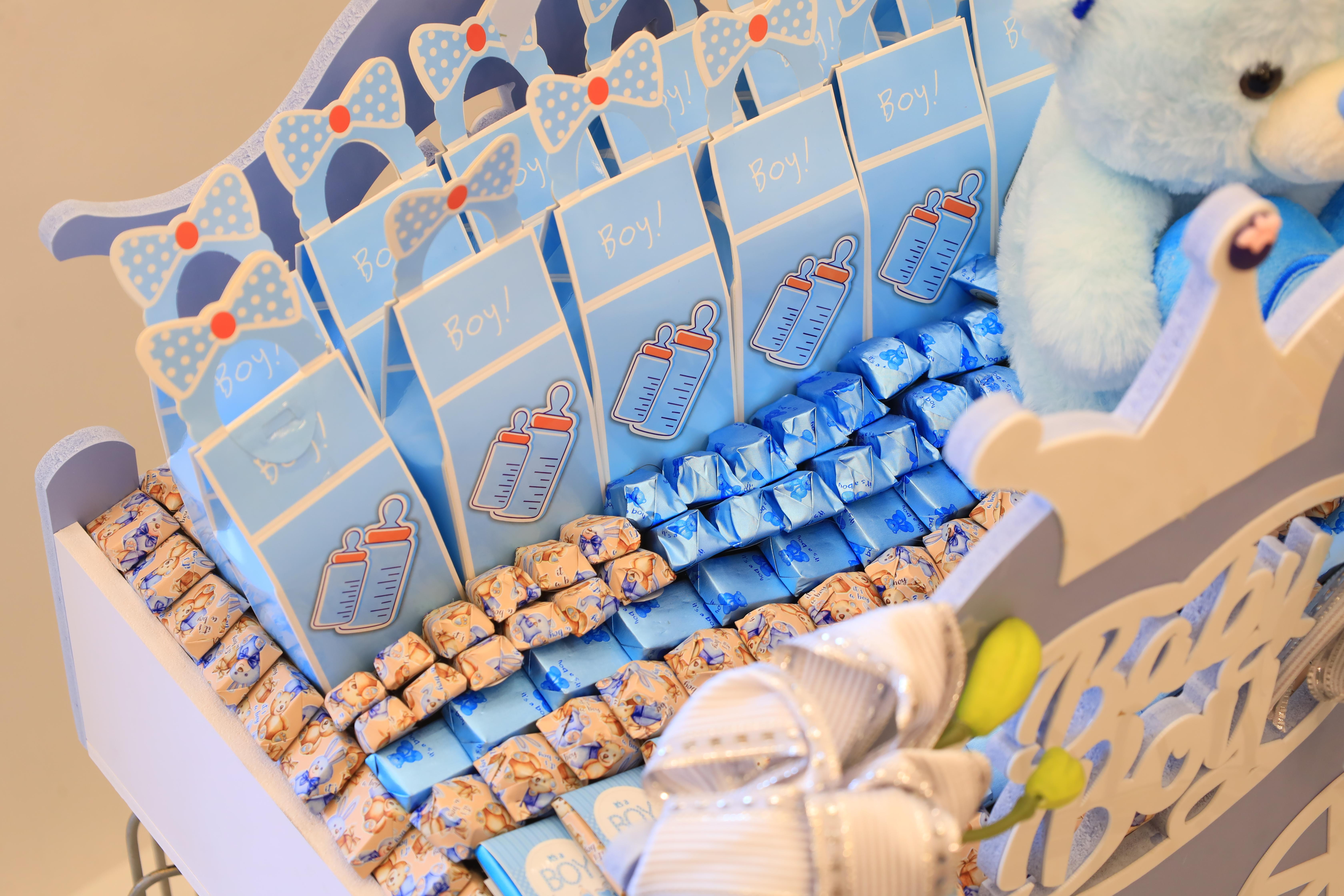 Crown Carriage Chocolate Basket for Baby Boy – Blue Teddy & Premium Sweets – Image 2