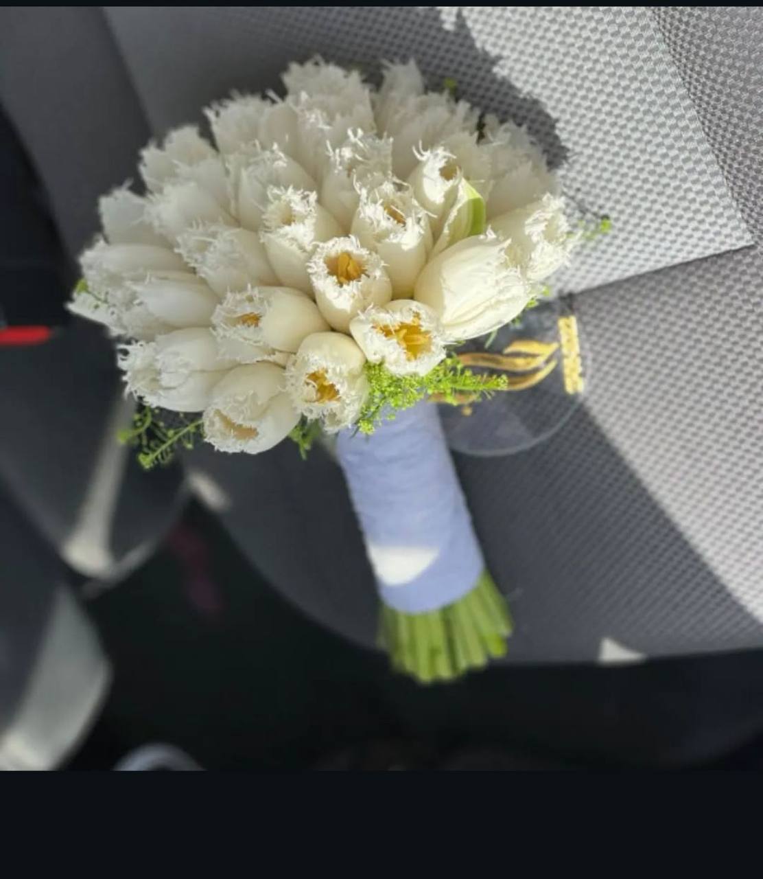 Fringed White Tulip Bridal Bouquet - Unique Hand-Tied Wedding Flowers – Image 2