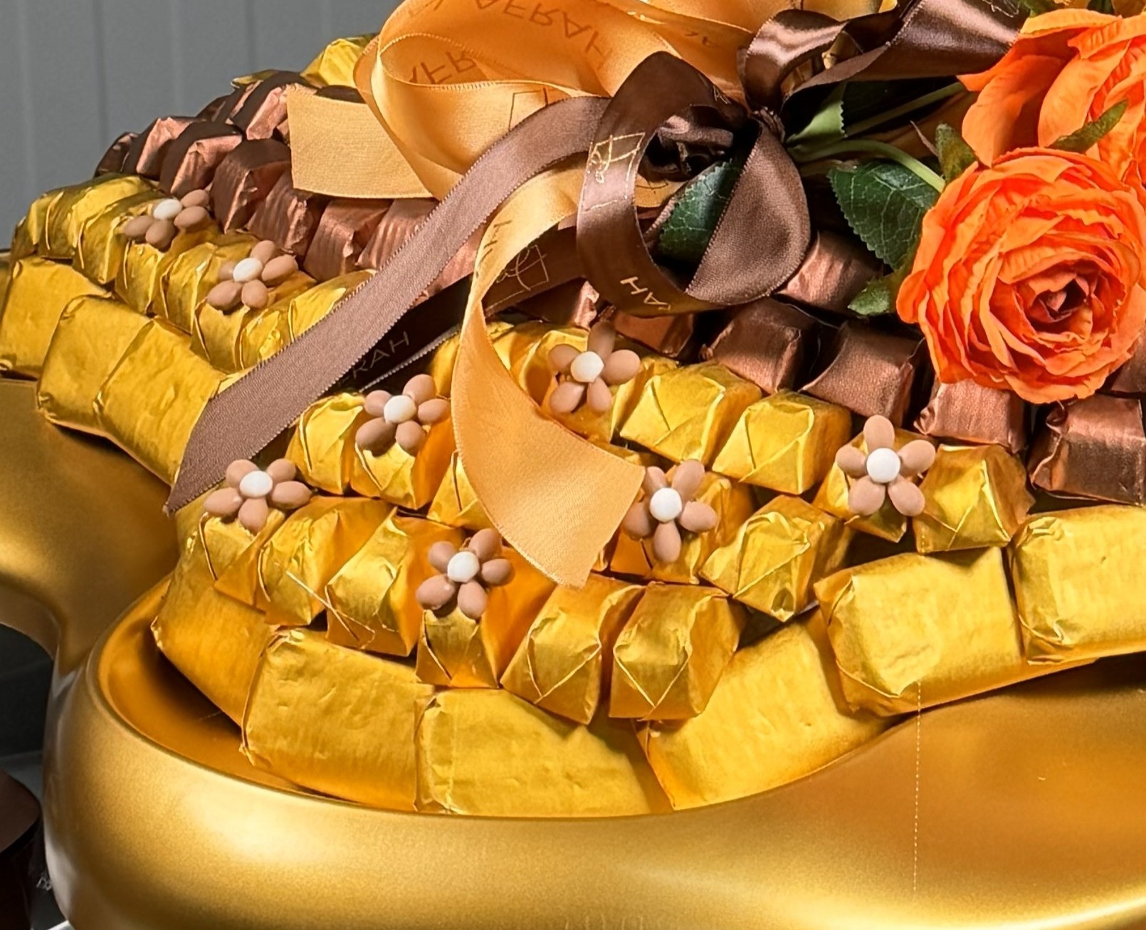 Royal Gold & Bronze 3.3kg Celebration Tray – Grand Tiered Belgian Chocolate Hospitality Display – Image 2