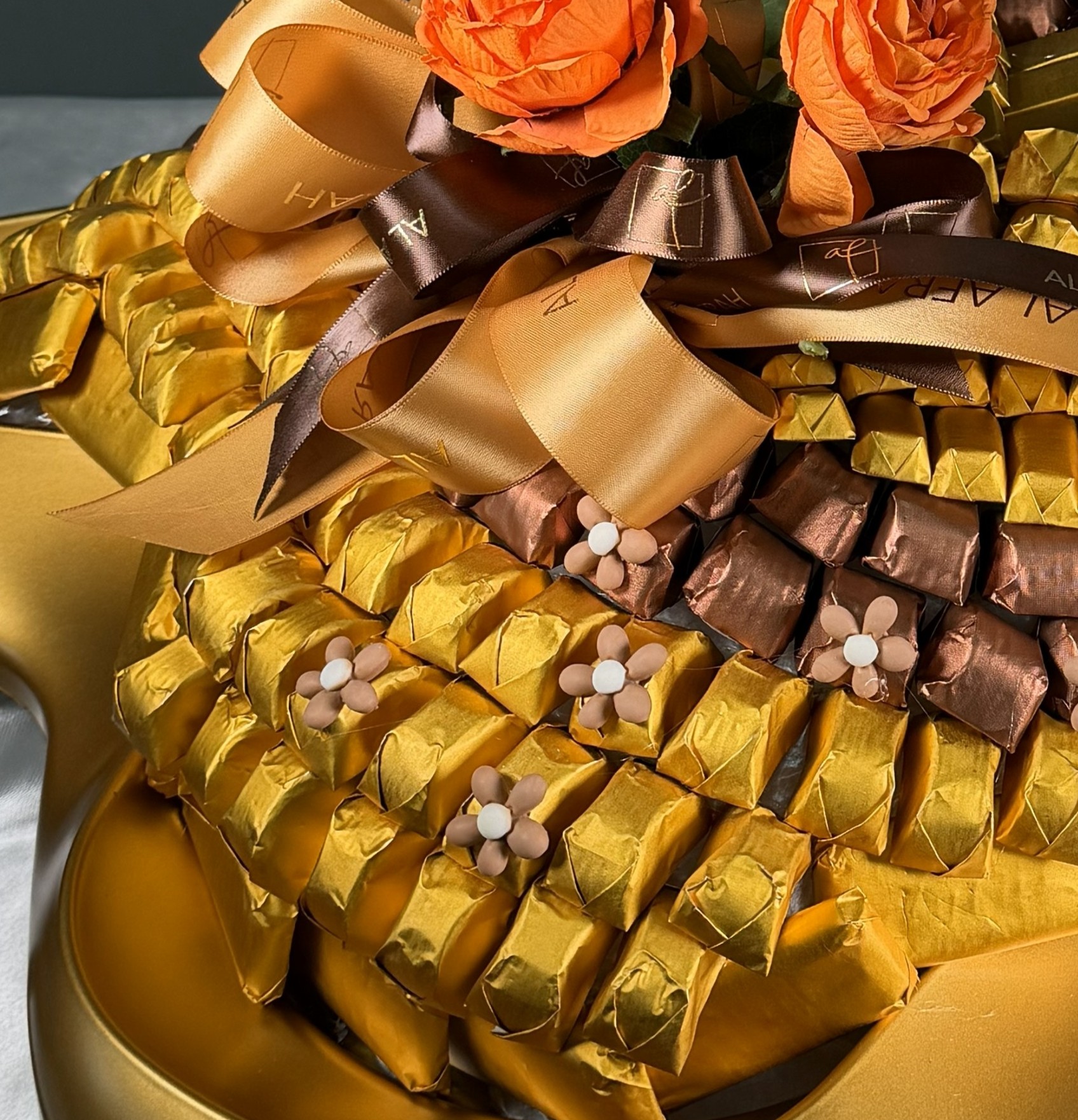 Royal Gold & Bronze 3.3kg Celebration Tray – Grand Tiered Belgian Chocolate Hospitality Display – Image 3