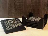 I Speak Fluent Sarcasm Funny Slate Coaster – Engraved, Single or Set of 4 with Holder – Image 1