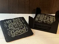 Dad Jokes So Good Funny Slate Coaster – Engraved, Single or Set of 4 with Holder – Image 1
