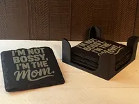 I'm Not Bossy, I'm the Mom Funny Slate Coaster – Engraved, Single or Set of 4 with Holder – Image 1