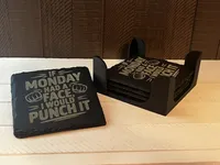 If Monday Had a Face Funny Slate Coaster – Engraved, Single or Set of 4 with Holder – Image 1