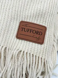 Custom Leather Patch Cozy Knitted Chenille Throw Blanket - 50" x 60" – Family Name