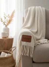 Custom Leather Patch Cozy Knitted Chenille Throw Blanket - 50" x 60" – Image 5