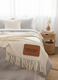 Custom Leather Patch Cozy Knitted Chenille Throw Blanket - 50" x 60" – Image 3