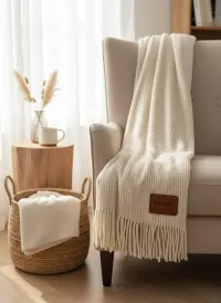 Custom Leather Patch Cozy Knitted Chenille Throw Blanket - 50" x 60" – Image 6