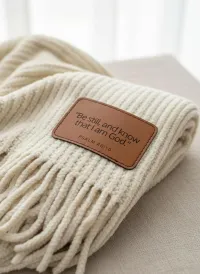 Custom Leather Patch Cozy Knitted Chenille Throw Blanket - 50" x 60" – Bible Verse