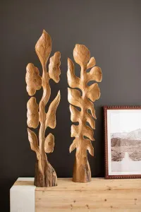 Hand-Carved Wooden Leaf Sculptures – Image 1
