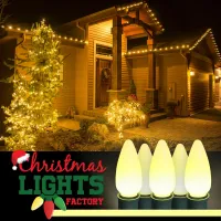 DIY C9 Christmas Light Kit – 100 ft | Choose Warm White, Red & White, or Multicolor | Includes Bulbs, Plugs, and Wire – Frosted Warm White