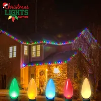 DIY C9 Christmas Light Kit – 100 ft | Choose Warm White, Red & White, or Multicolor | Includes Bulbs, Plugs, and Wire – Frosted Multicolor Bulbs