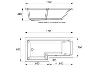 Elite L Shaped Bath 1700x850mm R/H With Legs – Image 2