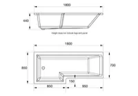Elite 1800mm L Shaped Bath R/H With Legs – Image 2