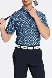 Men's Short Sleeve Printed Color Block Polo Shirts – Blue, Large