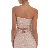 Sequin Strapless Mini Dress in Rose Gold – Image 2