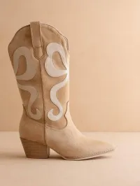 Almond Western Boot with Pink Inlay – 6