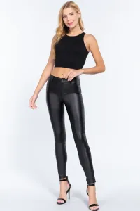 Faux Leather Coated Long Pants – Large, Black