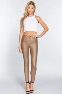 Faux Leather Coated Long Pants – Large, Khaki