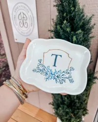 Monogrammed Dish – Navy Floral – Image 1