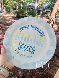 Blue Plaid & Bright Candles Plate – Image 1
