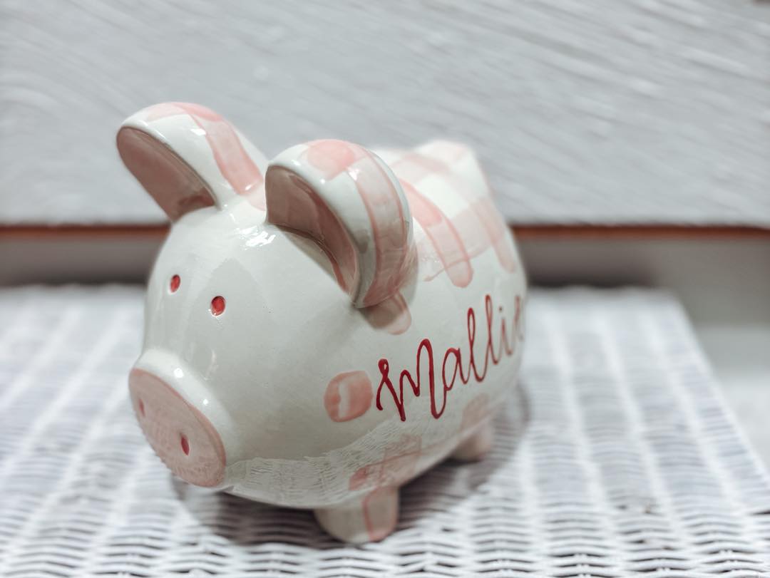 Pink Gingham Piggy Bank – Image 2