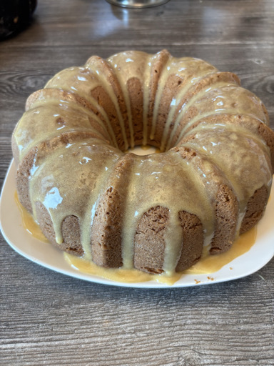 Caramel Cream Pound Cake topped with Salted Cinnamon Whiskey Caramel Glaze  – Image 1