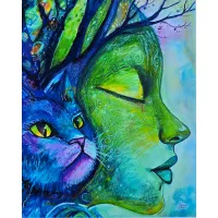 Green Rooted Meow - Original On Paper – Image 1