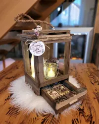 Rustic Wooden Lantern with Light & Flower Decoration – Image 1