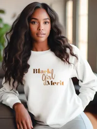 Black Girl Merit Signature Tee - Available in Tee, Hoodie, Sweatshirt or Crop! – White, XXL, Sweatshirt