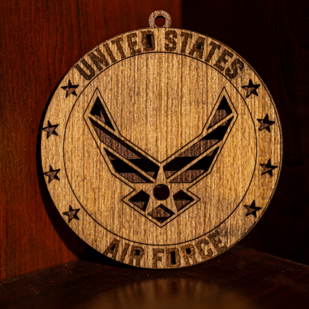 Handcrafted 3-Layer Wooden U.S. Air Force Emblem – Hand-Painted Military Ornament – Stained Small 3.5"