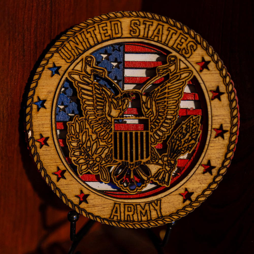 Handcrafted 3-Layer Wooden U.S. Army Emblem – Hand-Painted Military Ornament – Painted small 3.5"
